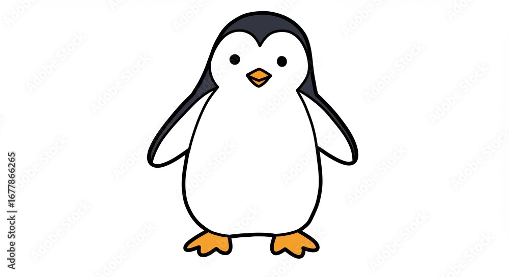 Fototapeta premium 愛らしいペンギンシンプルイラスト 白背景 鮮やか色彩. AI Generated