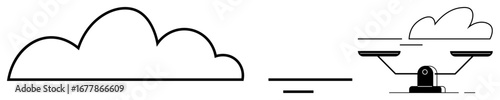 Minimalist cloud paired with a balance scale symbolizing weight measurement, balance, sustainability, and choices. Ideal for technology, environment, cloud computing, decision-making, justice