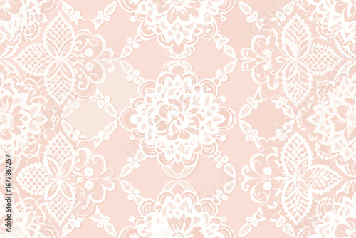 Elegant seamless white lace pattern, intricate floral design for wedding invitations or delicate backgrounds