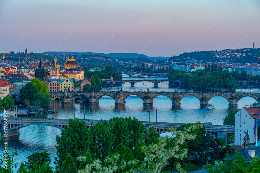 Obraz premium Bridges over Vltava river viewed from Letna in Prague, Czech rep