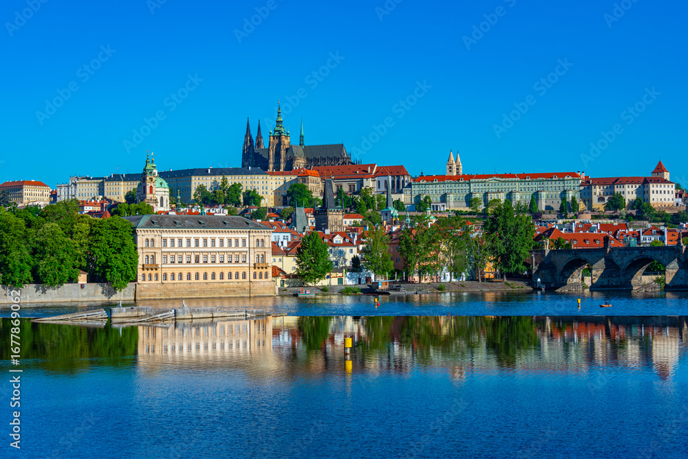 Fototapeta premium Panorama of Prague dominated by the Prague castle, Czech republi