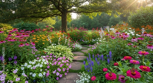 Wallpaper Mural Vibrant Summer Garden Path with Colorful Flowers and Sunlight. Torontodigital.ca