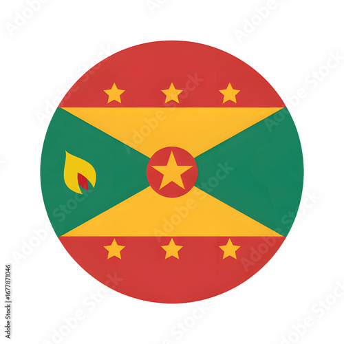 Free Download Grenada's vibrant flag displayed in a circular design, perfect for travel, tourism, and cultural celebrations, representing national pride - GFXLoad