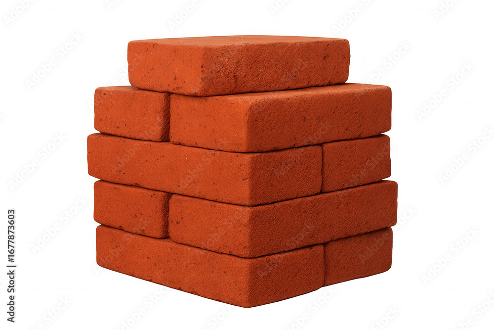 Obraz premium Red brick wall segment neatly stacked, transparent background, featuring clean lines suitable for architectural rendering and construction graphic design projects