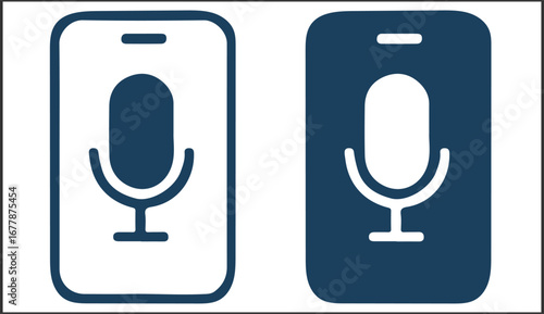 Voice Assistant Smartphone Icons – Minimalist Mobile Screen and Microphone Symbols for AI Interaction, Dictation, and Smart Voice Command Interfaces