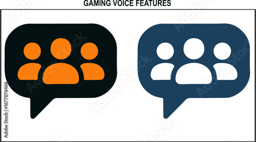 Multiplayer Voice Chat Icons – Speech Bubble with Group Figures for Gaming Communication & Streaming UI