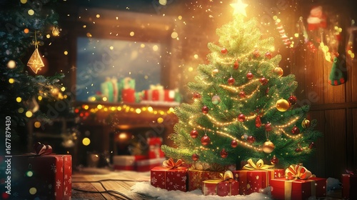 Wallpaper Mural A Christmas tree with many ornaments and lights Torontodigital.ca