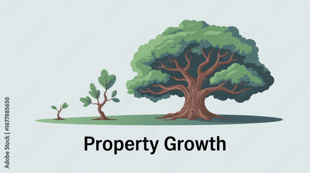 Obraz premium long term investment trend concept. Illustration of tree growth representing property development.