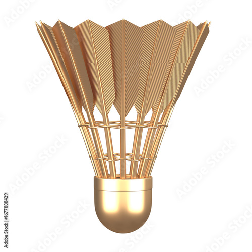Golden badminton shuttlecock with metallic shine 3d render