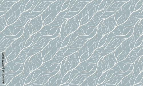  Elegant Seamless Pattern of Intricate Hand-Drawn Branches or Roots, Abstract Natural Texture in Dusty Blue