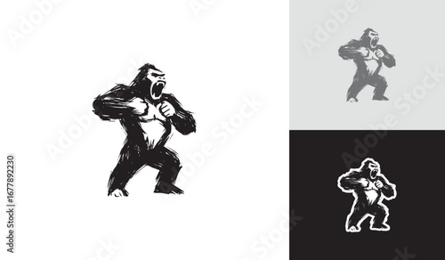 Brush Stroke Angry Chest Beating Gorilla Logo Design