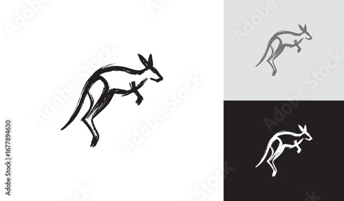 Brush Stroke Jumping Kangaroo Logo Minimalist Artistic Design