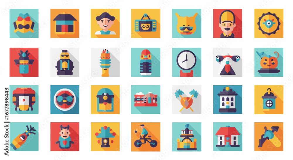 Obraz premium Diverse vector icon collection featuring quirky characters and playful designs