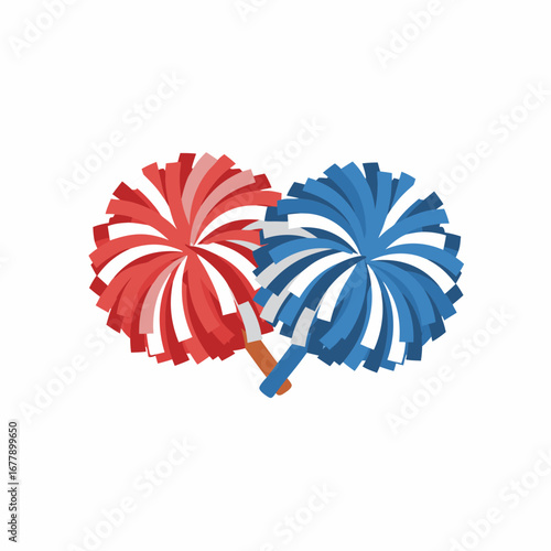 Red and blue cheerleading pom poms symbol of sports spirit, fan enthusiasm, and celebration