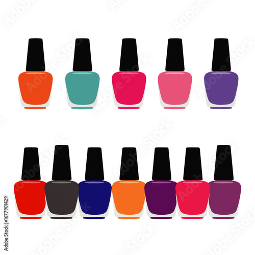 Vibrant Collection of Nail Polish Bottles in Diverse Hues
