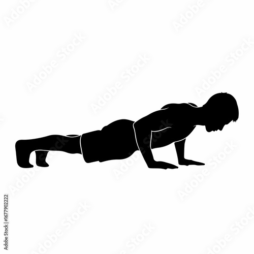 Black silhouette of a man doing a push up exercise for fitness.