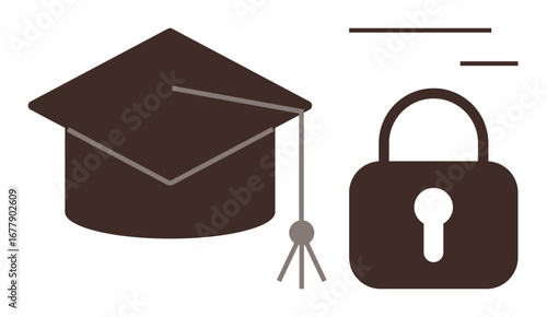 Graduation cap and padlock symbolizing knowledge security, education access, privacy, or intellectual property protection. Ideal for themes thumbs up learning, cybersecurity, academic integrity