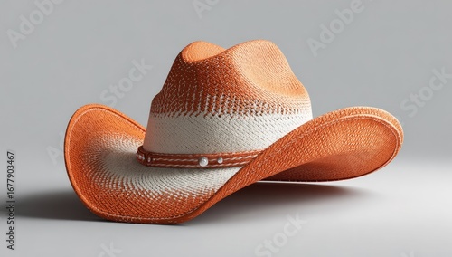 Orange and White Cowboy Hat with Wide Brim.