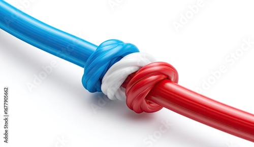 Intertwined cables forming a knot, representing connection and technology.