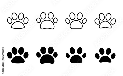 Paw icon set. paw print icon vector. dog or cat paw