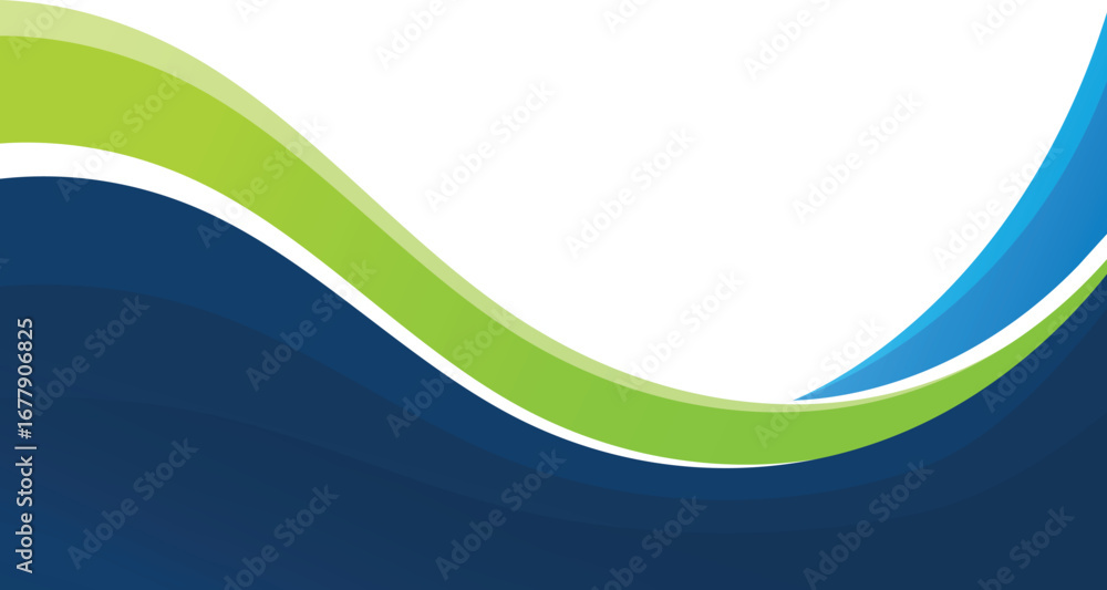 Obraz premium Modern abstract background with blue and green wave design. Perfect for corporate templates, business presentations, flyers, brochures, and digital banners. Clean, professional, and trending design