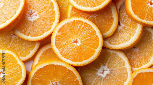 Fresh orange slices arranged beautifully, showcasing vibrant colors and juicy textures