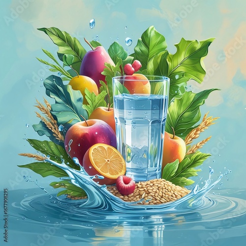 healthy breakfast with fruit juice and fruits