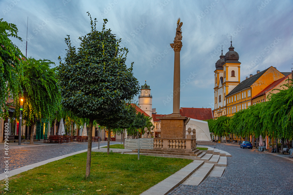 Obraz premium Sunset view of Mierove Namestie square in Trencin, Slovakia