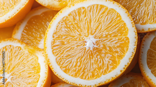 Juicy orange slices display vibrant color and intricate texture, perfect for fresh recipes