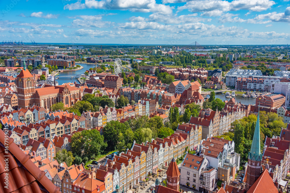 Fototapeta premium Panorama of Gdansk and Olowianka island, Poland