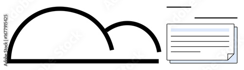 Minimalist cloud outline next to layered documents indicating digital storage and file management. Ideal for cloud service, data storage, digital organization, technology, file sharing, document