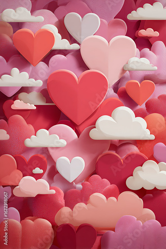 Colorful hearts and clouds in a whimsical arrangement creating a playful atmosphere for celebrations