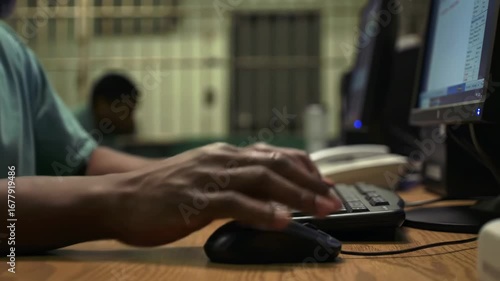 Hands Typing on Keyboard in Prison Computer Lab
