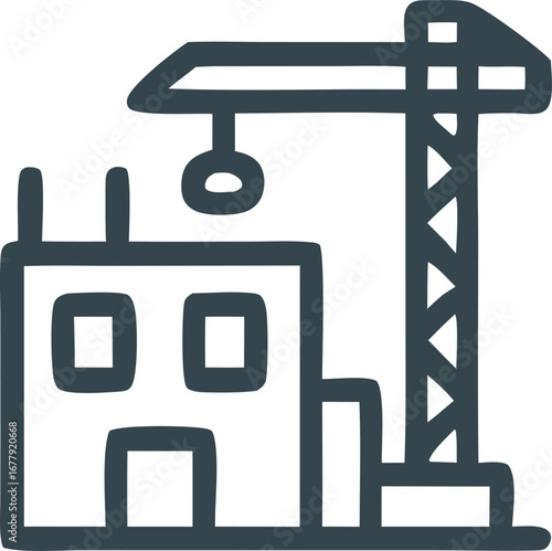 Construction site with a looming tall crane. Architectural statement. Suitable for construction, architecture, engineering, building, development industry projects.