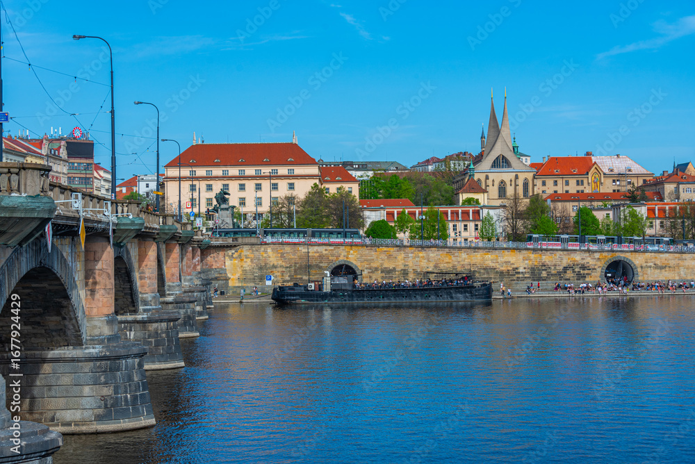 Obraz premium Vltava riverside with Emauzy monastery in Prague, Czech republic