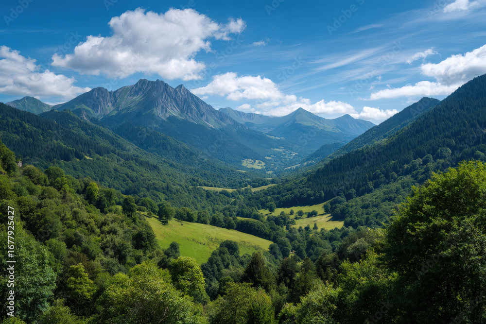 Fototapeta premium breathtaking summer landscape captured in countries featuring humble mountain peaks under blanket of clouds