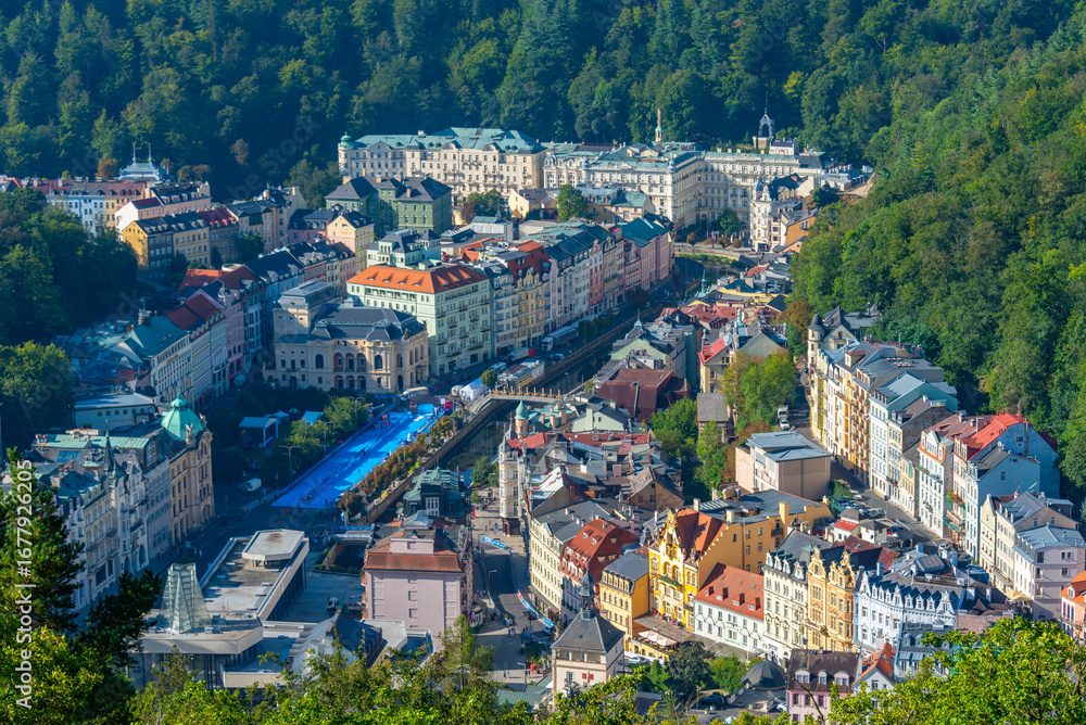 Fototapeta premium Panorama view of Karovy Vary in Czech republic