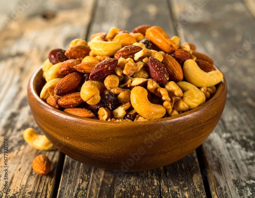 Wallpaper Mural Bowl of mixed roasted nuts on a wooden table Torontodigital.ca