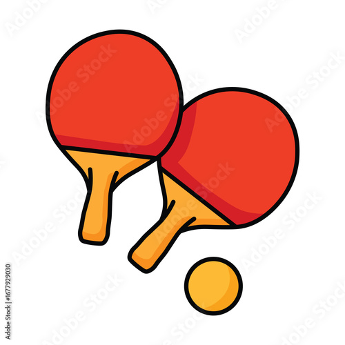 Illustration Vector Graphic Cartoon of a Table Tennis Bat and Ball