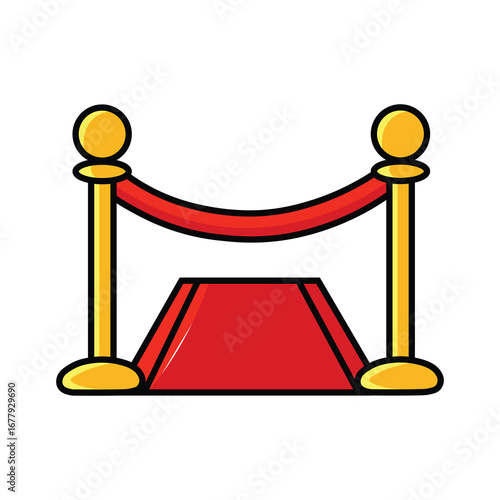 Illustration Vector Graphic Cartoon of Red Carpet Entrance with Golden Stanchions