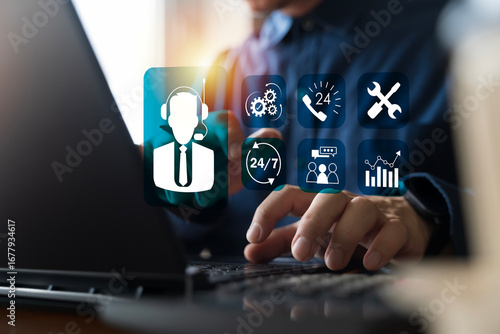 Wallpaper Mural Customer support service with 24/7 assistance icons for communication, technical help, and business care Torontodigital.ca