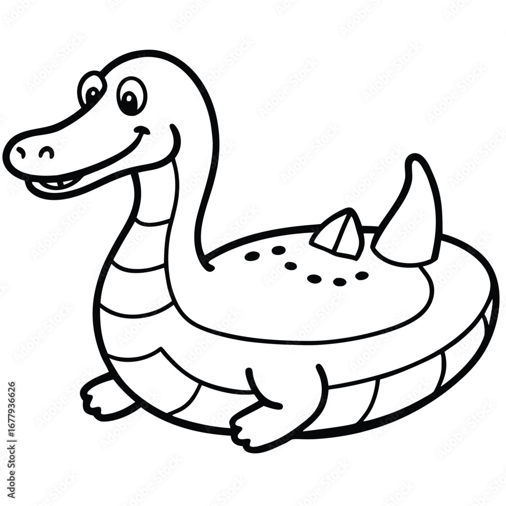 Fototapeta premium Outline Drawing of a Cartoon Loch Ness Monster with Spikes nessie creature