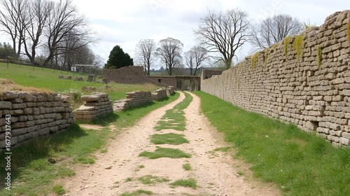Ruins of an ancient Roman road in the archeological Gallo-Roman site of Saint Romain en Gal France