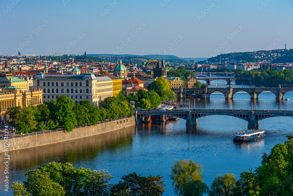 Fototapeta premium Vltava river viewed from Letna in Prague, Czech republic