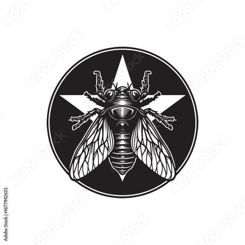 Black Color Cicada Silhouette Vector Illustration, Solid White Background.