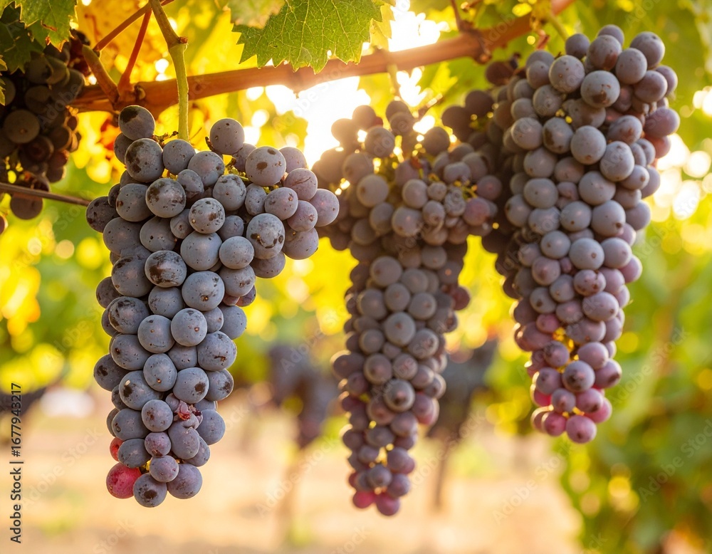 Fototapeta premium Vineyard Branch with Purple Grapes – Harvest Season