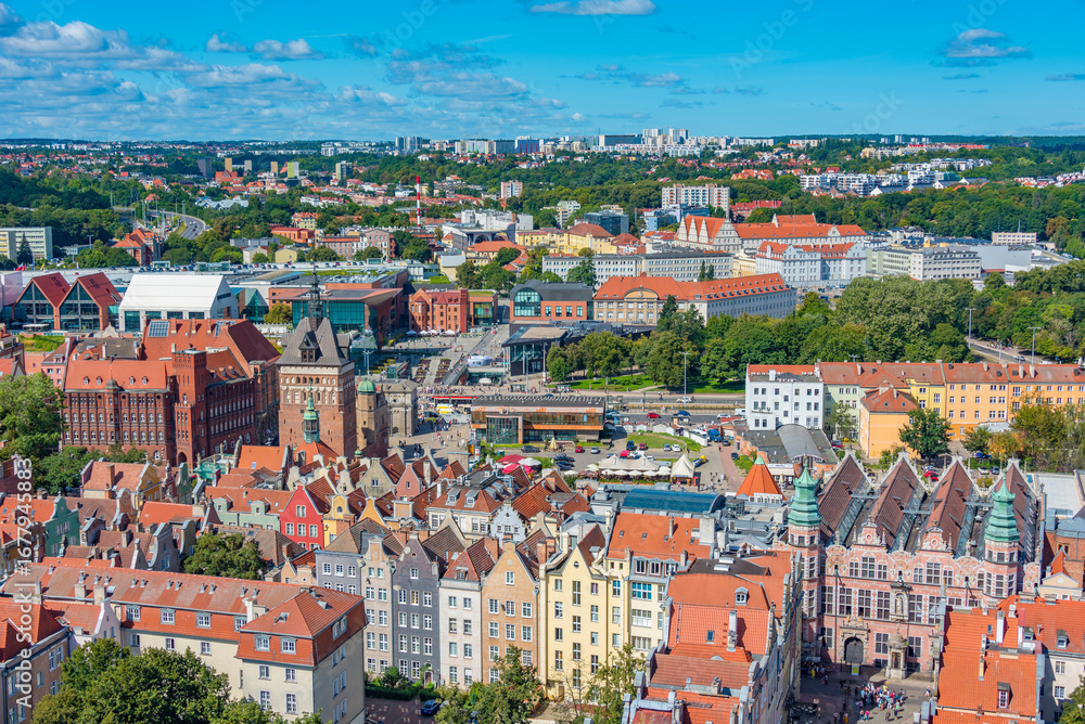 Fototapeta premium Panorama of Gdansk with Katownia building, Poland