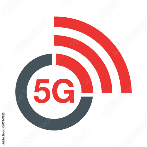 Red and gray 5G network icon symbolizing fast internet and telecommunication technology.

