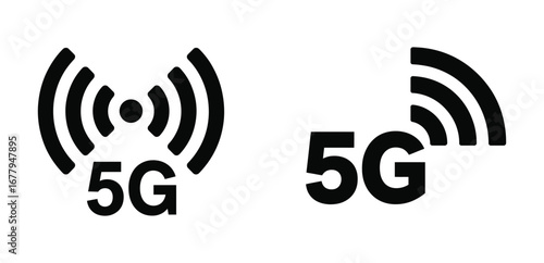 Two black 5G network icons, symbolizing advanced mobile internet and connectivity technology.

