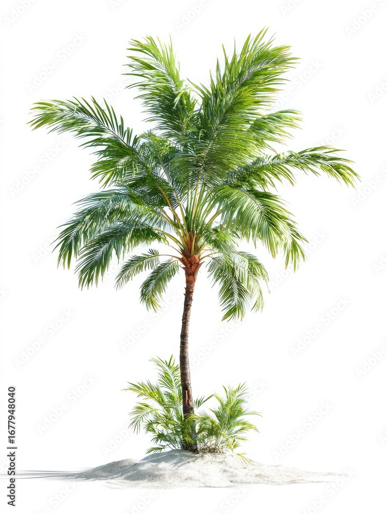 Fototapeta premium Lush palm tree on a sandy beach